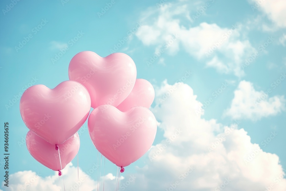 Valentine's day background with pink heart shaped balloons and clouds. Beautiful colorful valentine day heart in the clouds as abstract background with generative ai Valentine's day background with pink heart shaped balloons and clouds. Beautiful colorful valentine day heart in the clouds as abstract background with generative ai