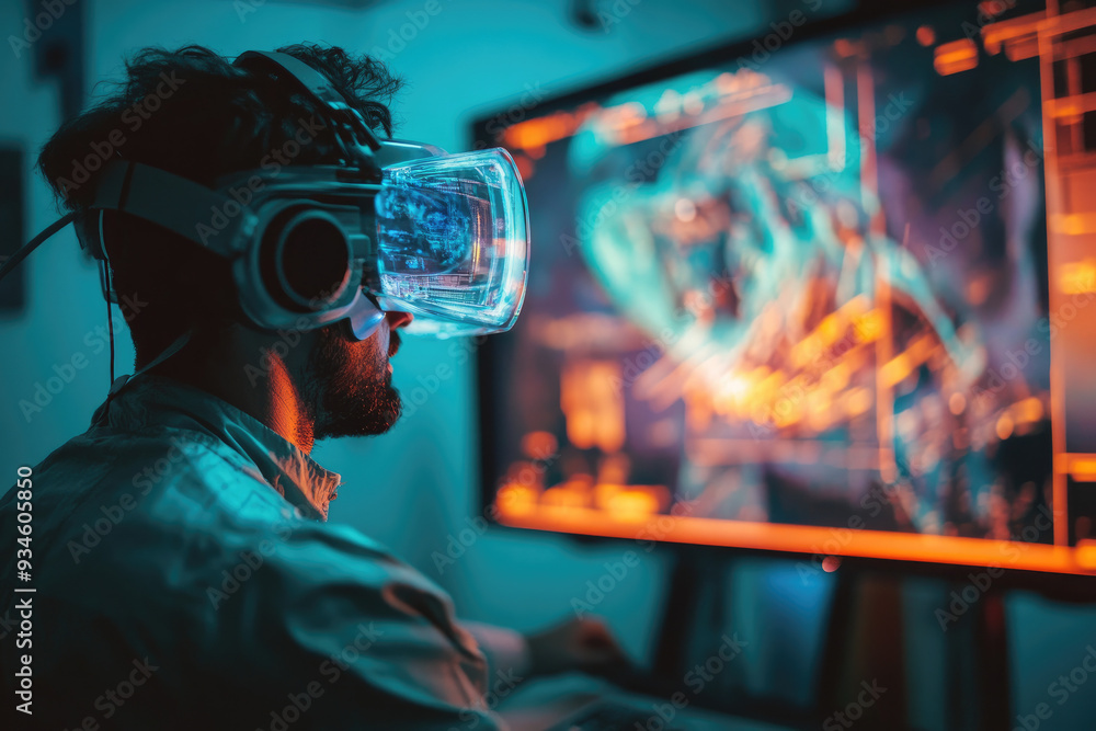 A Filmmaker Editing a Movie with a Holographic Editing Suite A Filmmaker Editing a Movie with a Holographic Editing Suite