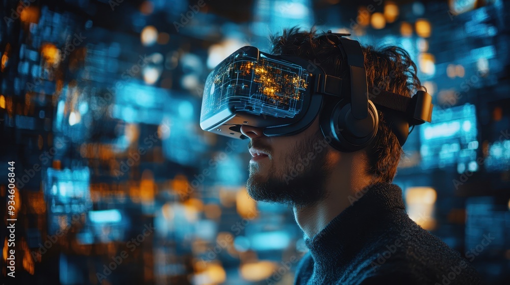 Creative professional using an advanced virtual reality setup, immersed in a world of original ideas Creative professional using an advanced virtual reality setup, immersed in a world of original ideas