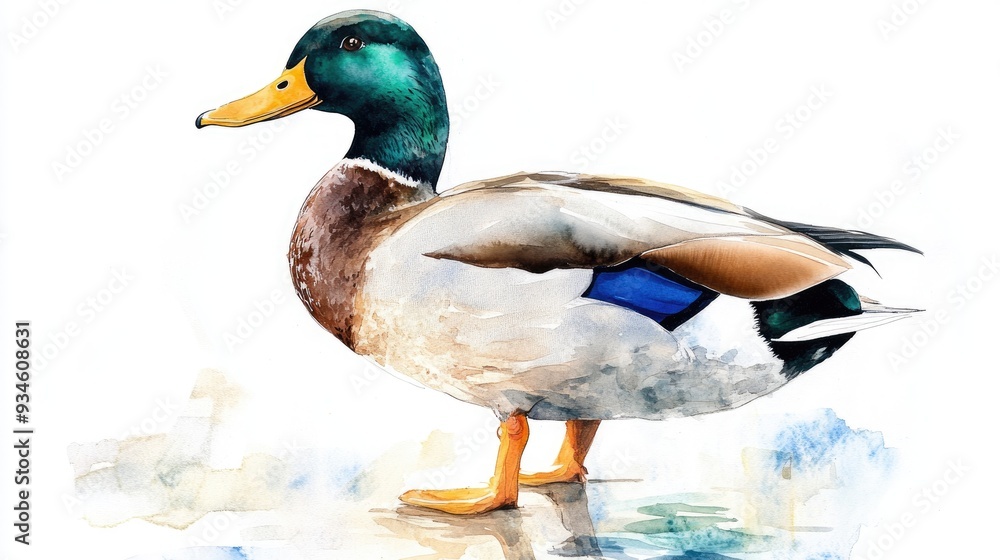 Obraz premium Watercolor illustration of a duck on a white background