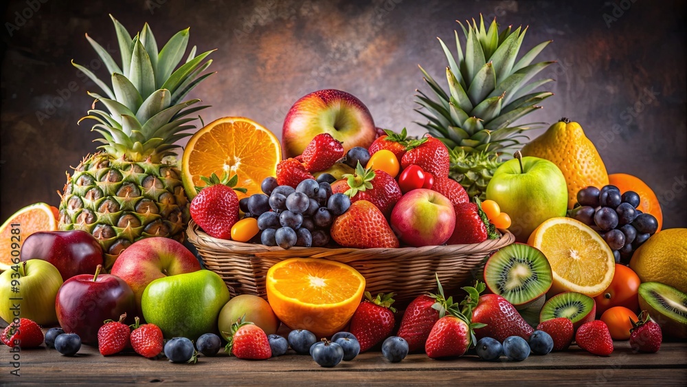 Close up of assorted fruits arranged in a beautiful studio setting Close up of assorted fruits arranged in a beautiful studio setting