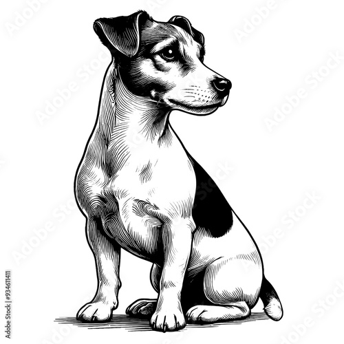 Hand drawn Cute Jack Russell dog in full-body, vector sketch isolated on white background.	