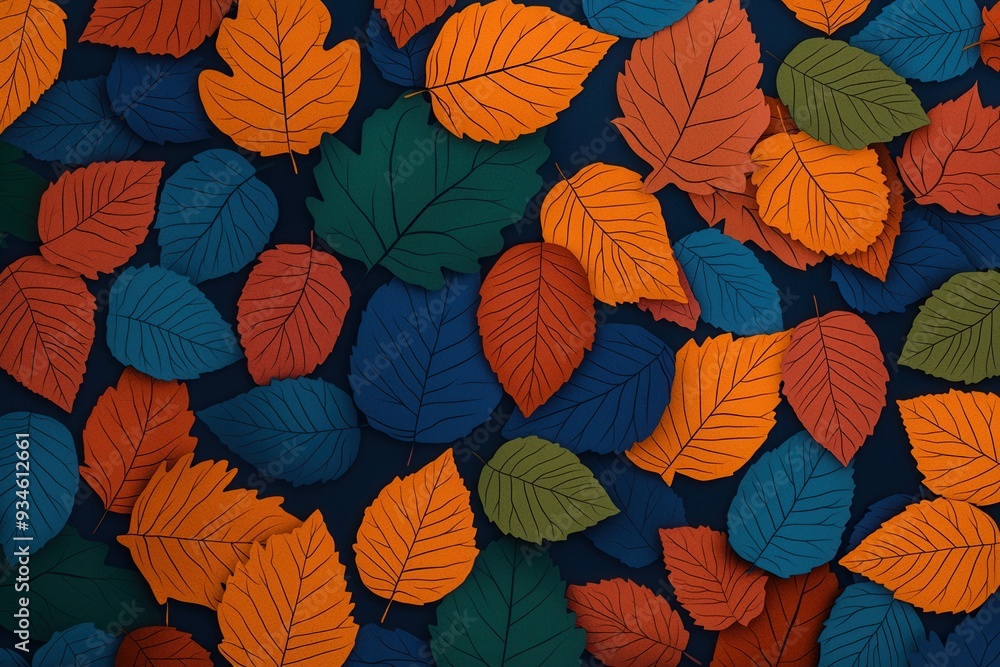 Fototapeta premium A modern flat pattern featuring autumn leaves, perfect for Thanksgiving.