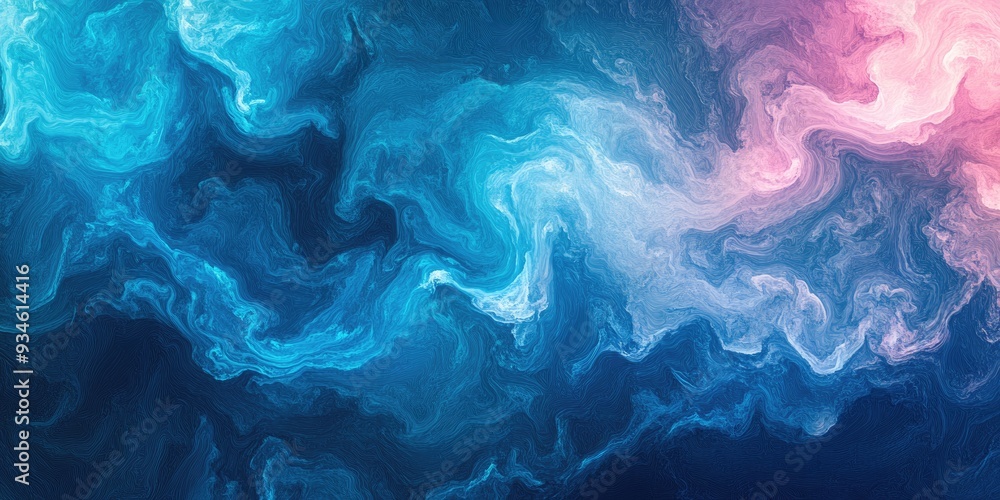 Obraz premium Watercolor illustration featuring a bright and dynamic design with cold curves and swirls in a gradient mesh Colorful dark ocean waves create a fluid and vibrant pastel background with a blurred ef