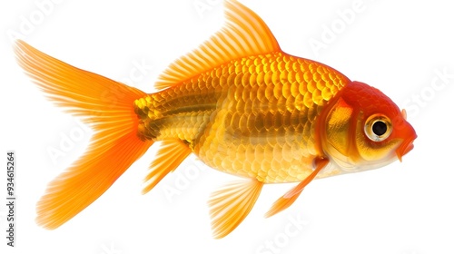 Vibrant and Captivating Goldfish Floating Gracefully in Underwater Scene with Shimmering Scales and Flowing Fins Against a Bright and Colorful Background