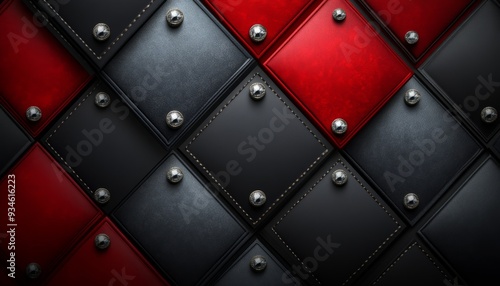 Black and Red Leather Panels with Decorative Studs