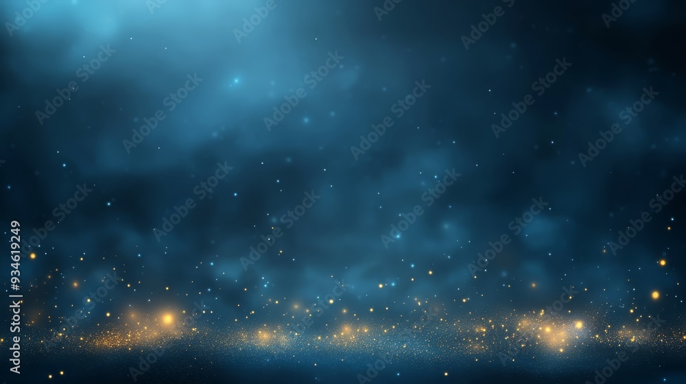 Naklejka premium Abstract Blue and Gold Glitter Background with Bokeh Lights