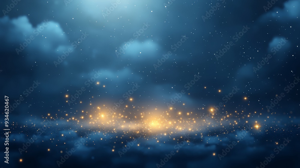 Abstract Night Sky with Gold Sparkle and Clouds