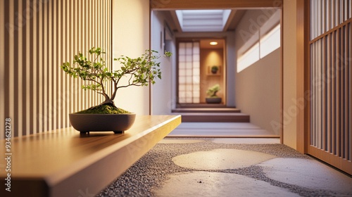 Japanese house with a minimalist entryway