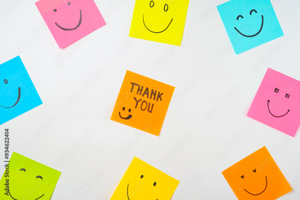 Motivational words for personal development, thank you, inspirational handwriting on sticky notes Motivational words for personal development, thank you, inspirational handwriting on sticky notes
