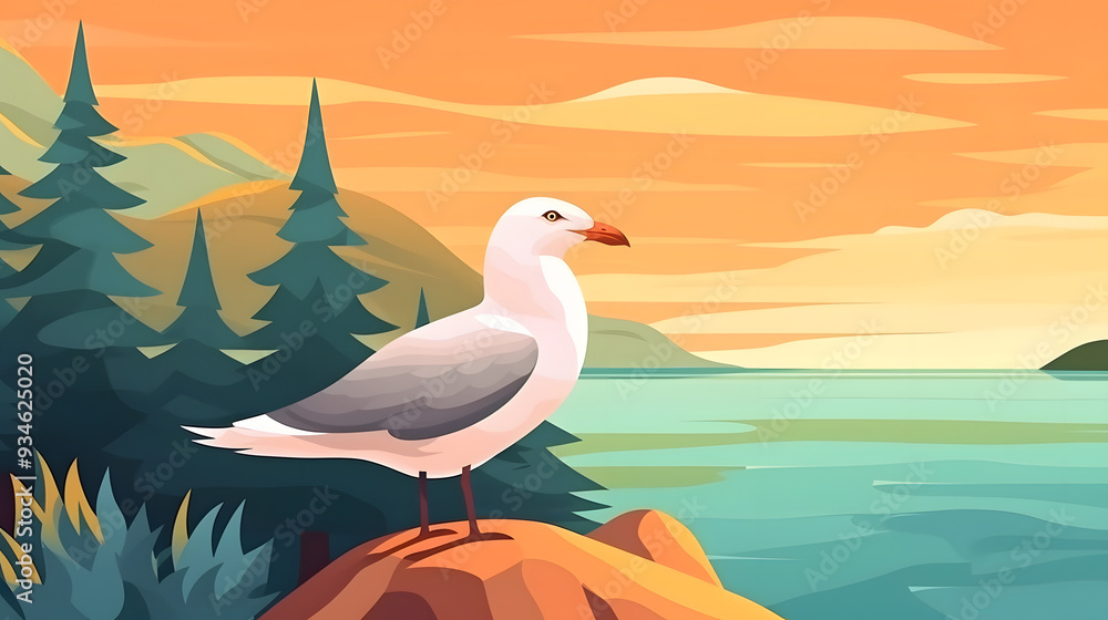 Obraz premium Seagull In Nature Illustration Vector