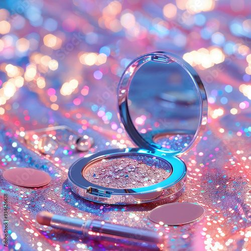 Wallpaper Mural Glittering Cosmetics Around a Compact Makeup Mirror Close-Up Torontodigital.ca