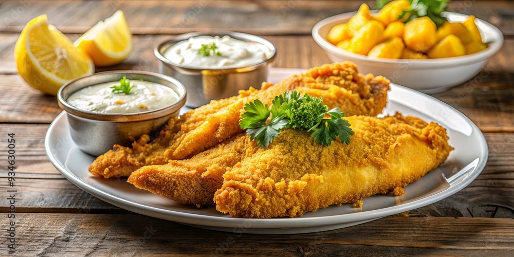 Delicious fried catfish with crispy cornmeal coating and tartar sauce, perfect for a Southern comfort meal Delicious fried catfish with crispy cornmeal coating and tartar sauce, perfect for a Southern comfort meal