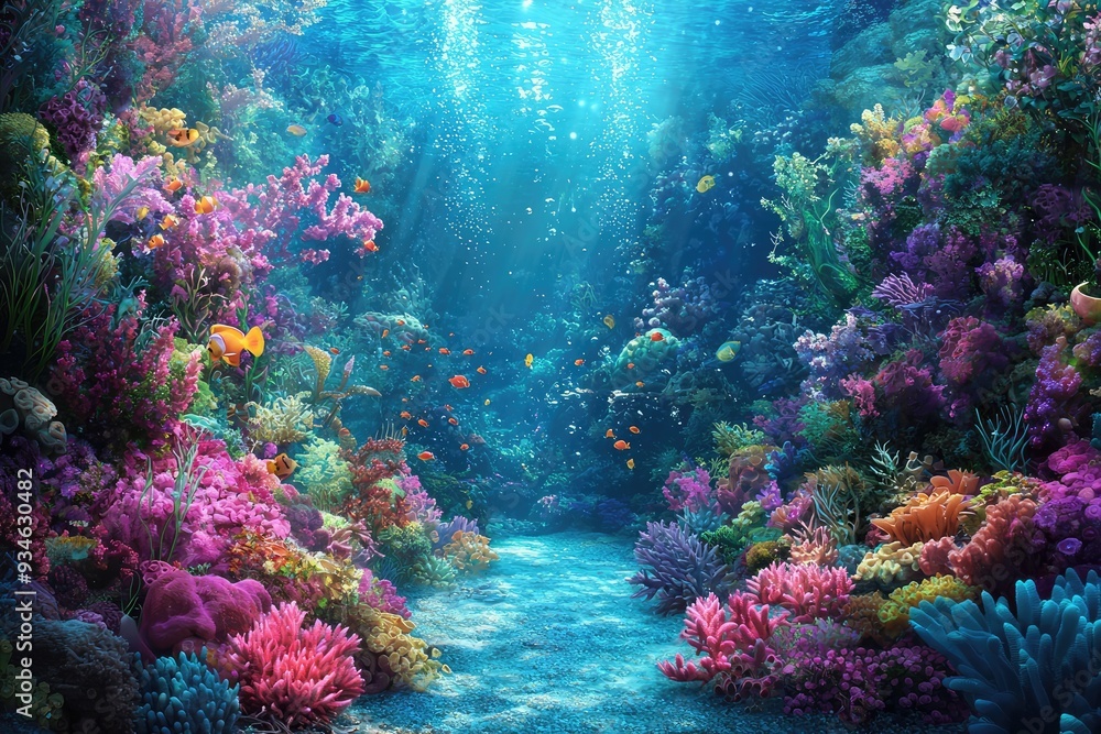 Fototapeta premium Vibrant underwater coral reef scene with colorful marine life