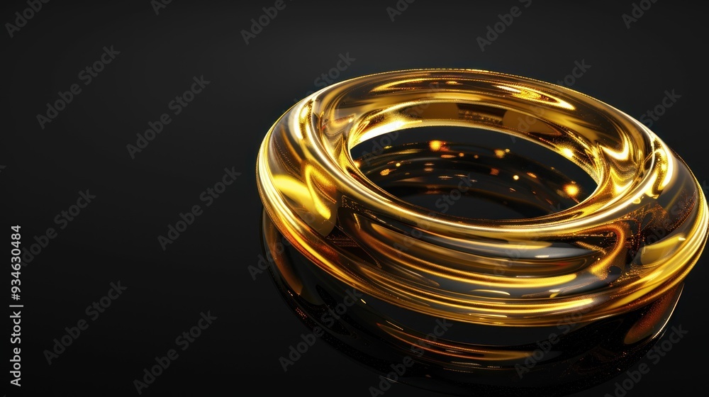 3D rendering of a golden oil in the shape of an elegant on black background 3D rendering of a golden oil in the shape of an elegant on black background