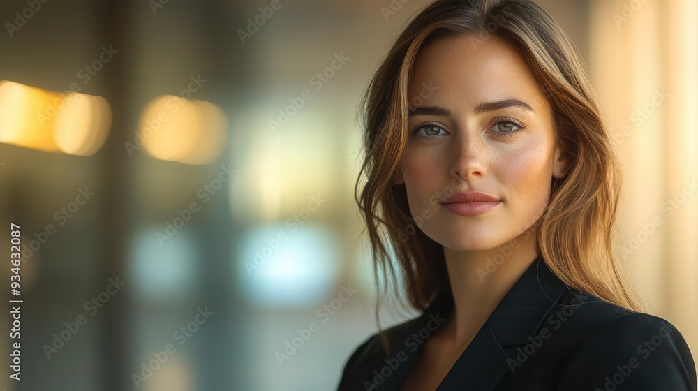 Professional portrait of a confident businesswoman in a sleek, modern setting, captured with strong lighting, Professional, Warm Tones, High Detail Professional portrait of a confident businesswoman in a sleek, modern setting, captured with strong lighting, Professional, Warm Tones, High Detail