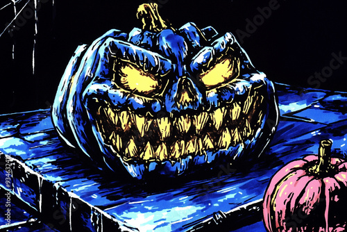 Evil Grinning Jack-o'-Lantern with Sharp Teeth on a Dark Night