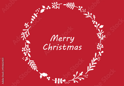 手描きの植物の白いクリスマスリース