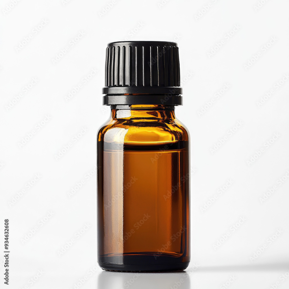Essential Oil Bottle on a Solid White Background for Minimalist Design Essential Oil Bottle on a Solid White Background for Minimalist Design