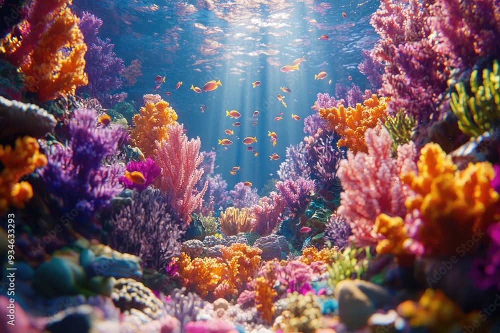 Obraz premium Vibrant underwater coral reef teeming with marine life