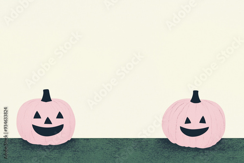 Minimalist Pink Jack-o'-Lanterns on a Green Field
