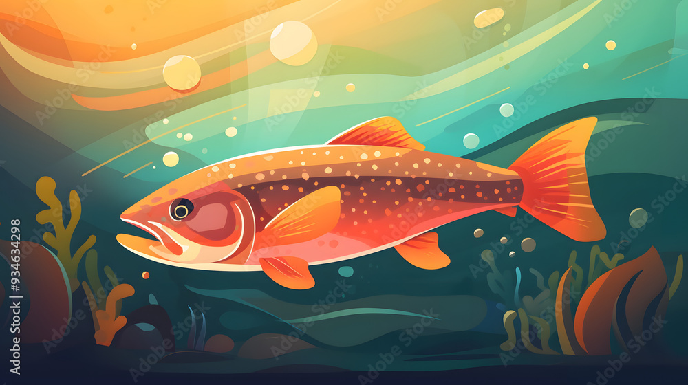 Naklejka premium Trout Under at sea Illustration vector