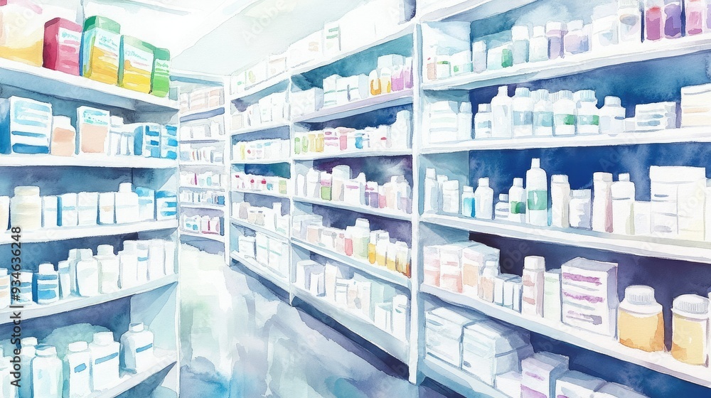 custom made wallpaper toronto digitalBright and organized pharmacy aisle filled with various medicine bottles and products on shelves for healthcare needs.