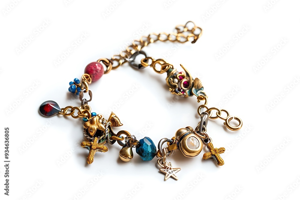 Charm bracelet isolated on white background. 3D rendering. Charm bracelet isolated on white background. 3D rendering.