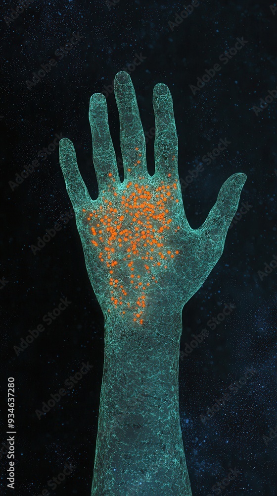 Monkeypox virus infection visible on a person's hand.
Monkeypox virus infection visible on a person's hand.