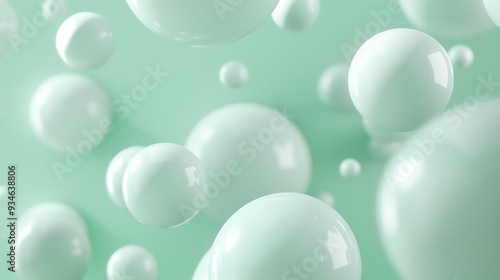 Abstract image of floating orbs against a light green background.