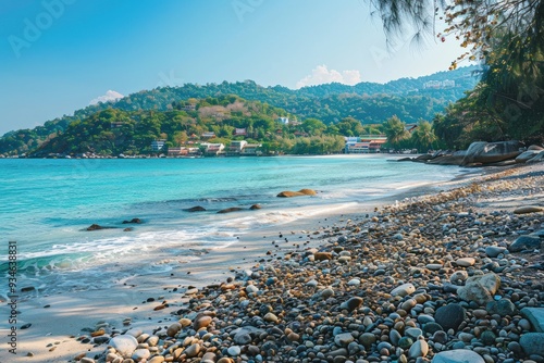 Photo of Le mor Lv, Oan Chay Beach in Phuket with blue sea and green mountain background photo