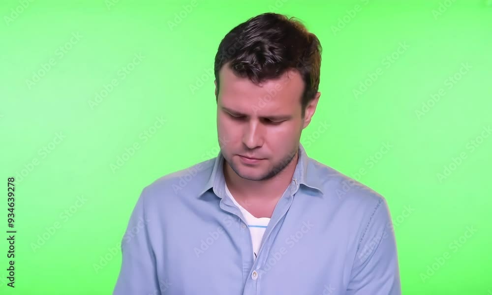 Stressed man pinching nose against green screen background with ai generated.
Stressed man pinching nose against green screen background with ai generated.