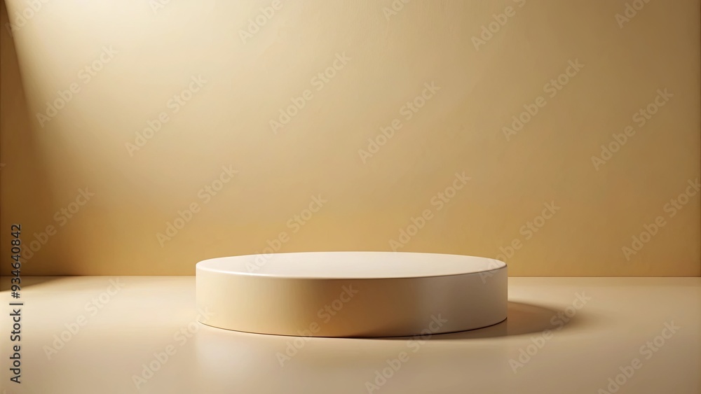 Cream square podium on a circle background, perfect for showcasing products on a mockup stage display in cream color Cream square podium on a circle background, perfect for showcasing products on a mockup stage display in cream color