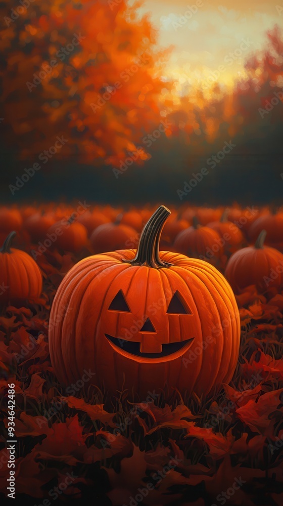 A pumpkin patch at sunset, with rows of vibrant orange pumpkins bathed in golden sunlight. Colorful trees in the background add to the festive and warm autumn atmosphere.
A pumpkin patch at sunset, with rows of vibrant orange pumpkins bathed in golden sunlight. Colorful trees in the background add to the festive and warm autumn atmosphere.