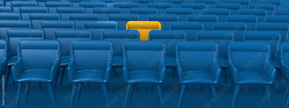 Fototapeta premium Selected yellow chair from group of chairs