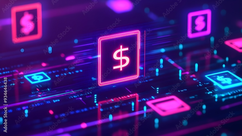 Obraz premium Digital Currency Neon Sign - Financial Technology Background