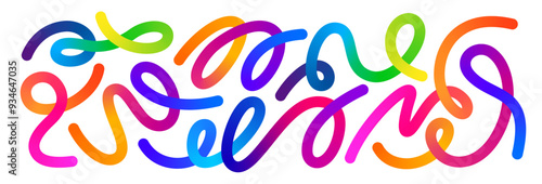 Abstract Color Rainbow Gradient Shapes Set. Vector Graphic with Wavy Lines in Bright Colors. Colorful Fluid Wave Pattern. Squiggly Design Elements.