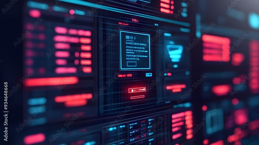 Futuristic Digital Interface with Red and Blue Neon Lights Futuristic Digital Interface with Red and Blue Neon Lights
