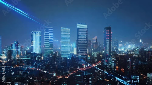 Wallpaper Mural A vibrant city skyline at night featuring illuminated skyscrapers and dynamic light trails, symbolizing technology and modernity. Torontodigital.ca