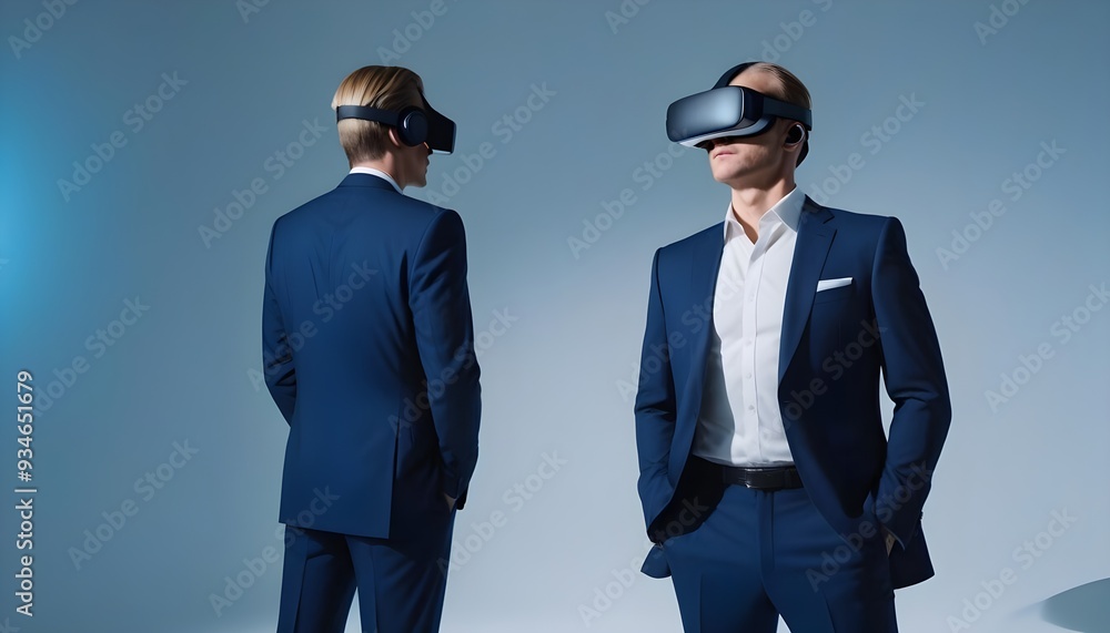 Young man using VR virtual reality headset in studio portrait white background Young man using VR virtual reality headset in studio portrait white background