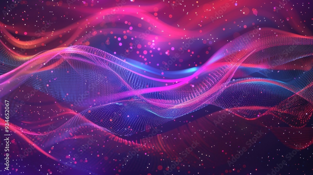Abstract Neon Waves with Glowing Particles Abstract Neon Waves with Glowing Particles