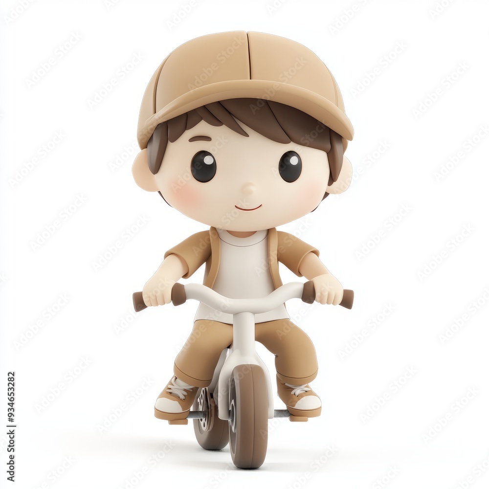 Kawaii Clay Boy on Bike: 3D Icon Illustration in Earthy Tones Kawaii Clay Boy on Bike: 3D Icon Illustration in Earthy Tones