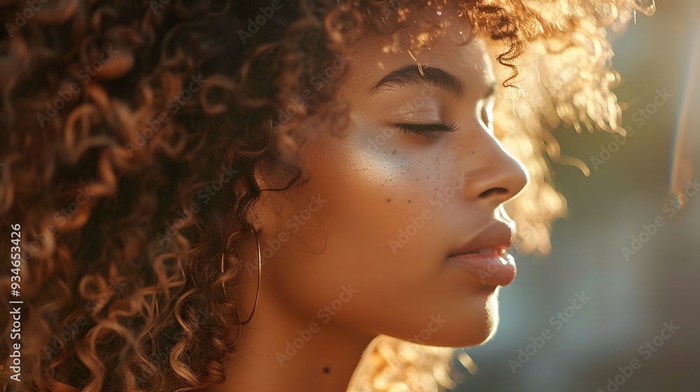 Beautiful woman in profile with long and shiny wavy hair . Beauty model girl with curly hairstyle . Fashion, cosmetics and makeup. Beautiful woman in profile with long and shiny wavy hair . Beauty model girl with curly hairstyle . Fashion, cosmetics and makeup.