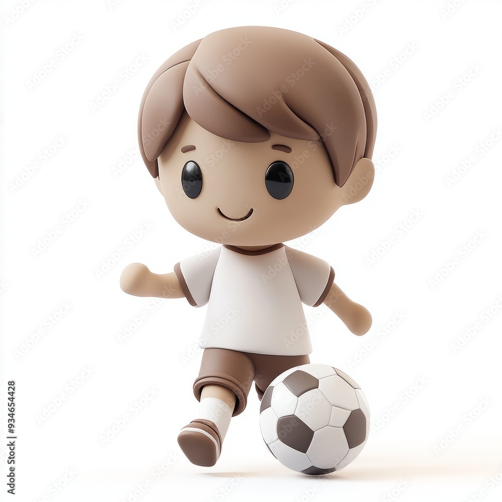 Kawaii Clay Boy Soccer Player 3D Icon - Earth Tones, Blender 3D, Isolated Kawaii Clay Boy Soccer Player 3D Icon - Earth Tones, Blender 3D, Isolated