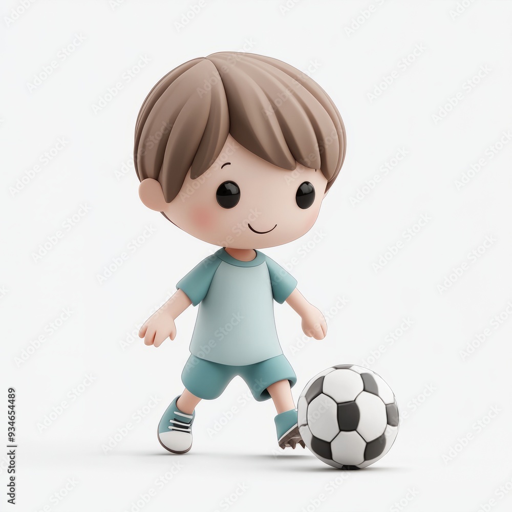 Kawaii Clay Boy Soccer Player Icon - 3D Blender Model, Pastel Colors, White Background Kawaii Clay Boy Soccer Player Icon - 3D Blender Model, Pastel Colors, White Background