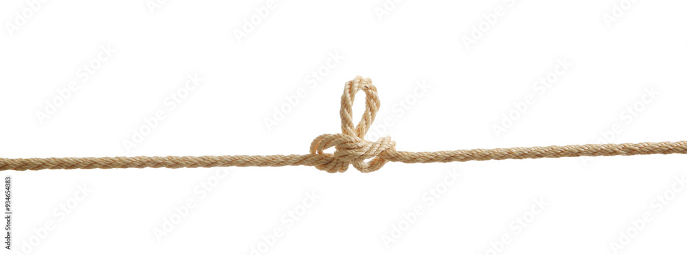 Hemp rope with knot on white background Hemp rope with knot on white background