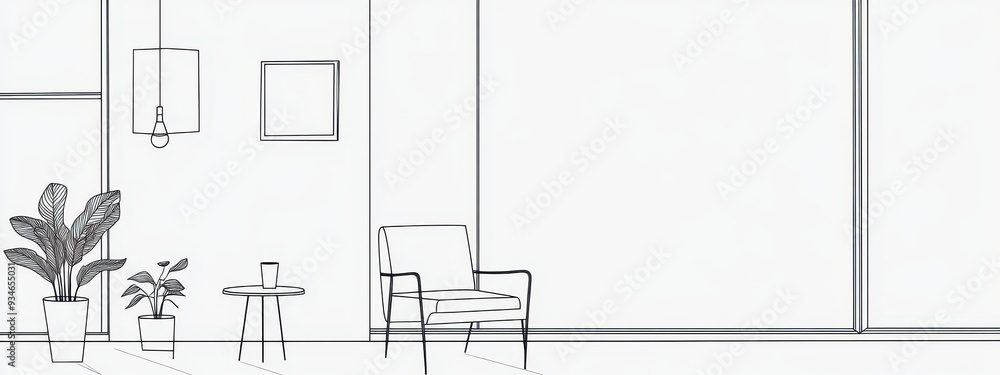 Line interior home art room design illustration outline sketch ...
