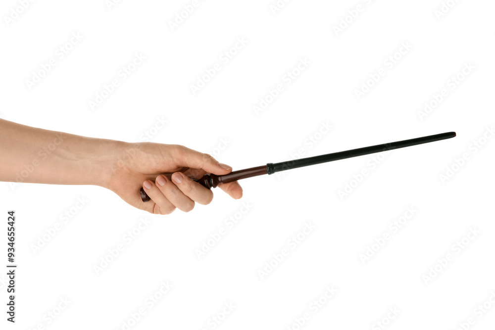 Woman with magic wand on white background, closeup Woman with magic wand on white background, closeup