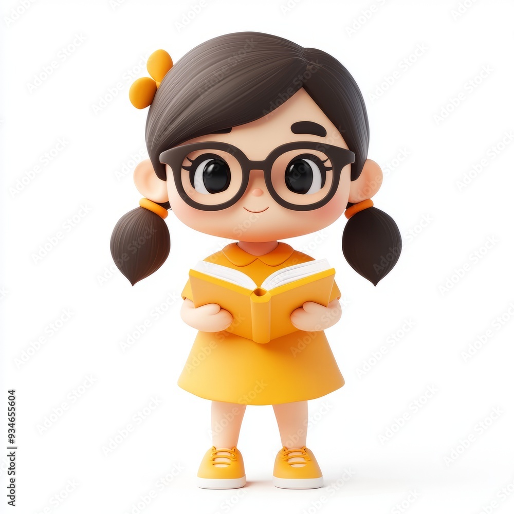 Kawaii Clay Girl Studying: Retro Colors 3D Icon in Blender Kawaii Clay Girl Studying: Retro Colors 3D Icon in Blender