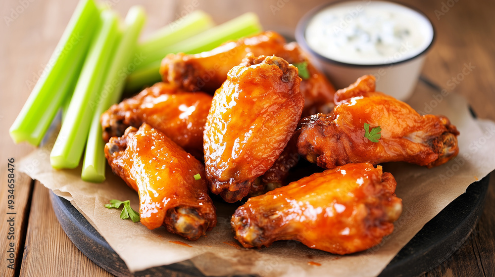 Crispy Buffalo Chicken Wings Served With Celery and Blue Cheese Dip Crispy Buffalo Chicken Wings Served With Celery and Blue Cheese Dip